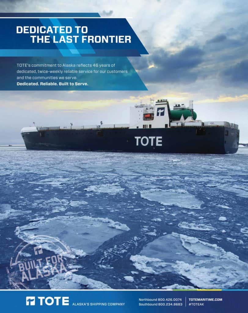 Ad for TOTE featuring a vessel in the ice