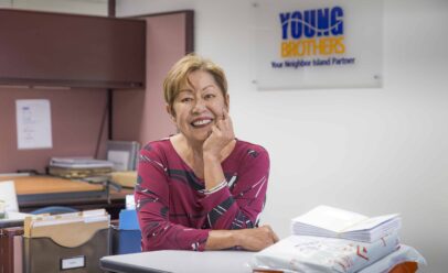 Larimore rests on a table in Young Brother's offices.
