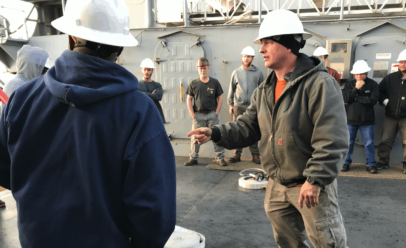 Bart talks with the crew on his ship.