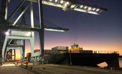 TOTE Maritime Puerto Rico loads the barge the morning of October 31.