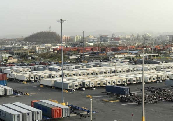 TOTE Maritime Terminal in San Juan with more than 2700 containers of cargo for the island