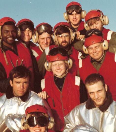 Karen Hays with her Coast Guard fire team aboard the U.S. Coast Guard Cutter Decisive ship.