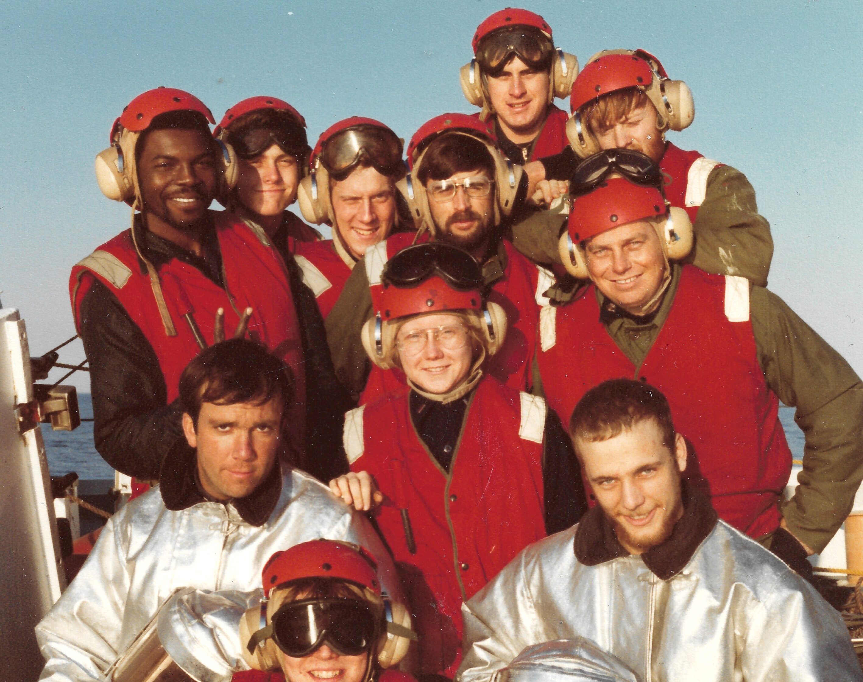 Karen Hays with her Coast Guard fire team aboard the U.S. Coast Guard Cutter Decisive ship.